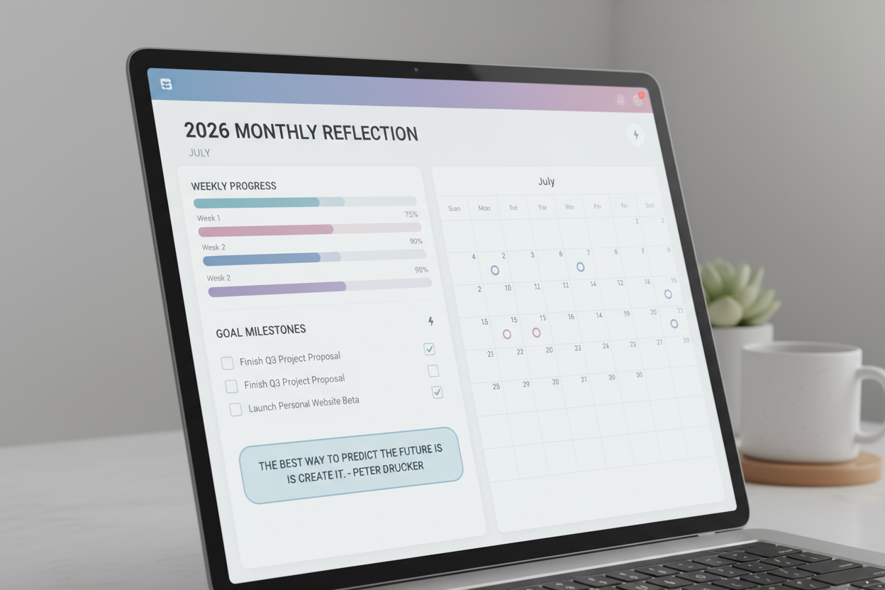 2026 Notion Goal Planner - Monthly Reflection View