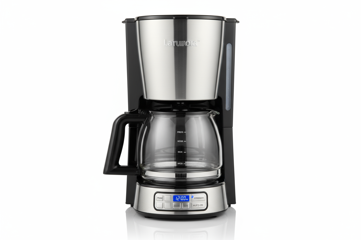 Stainless steel coffee maker front view